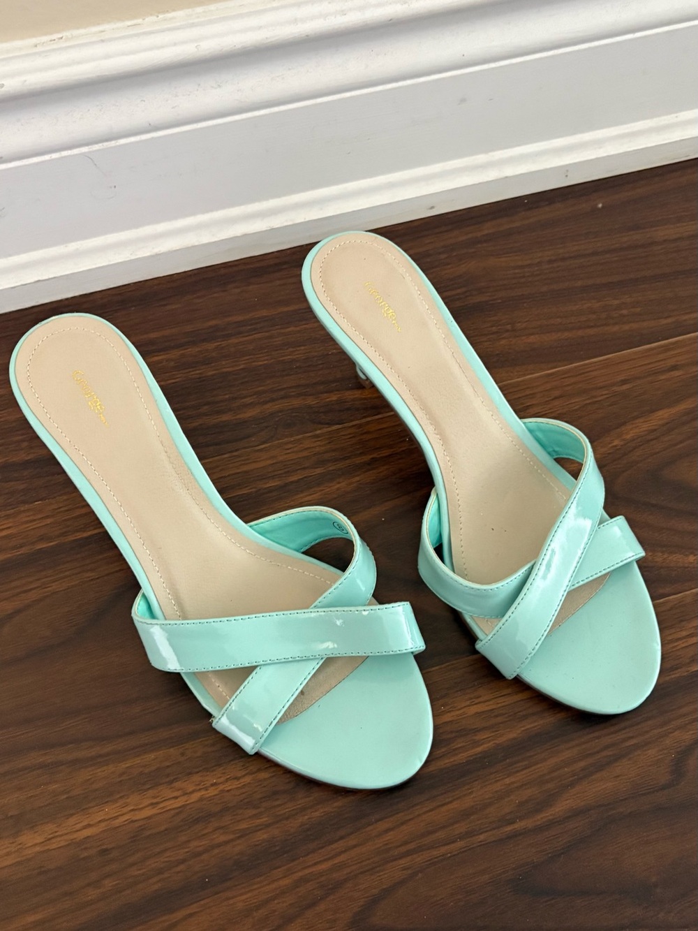 George Mint Green Patent Slide Mules